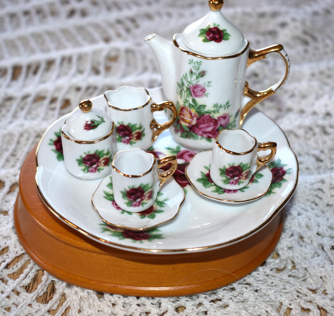 Vane Tea Set Vintage Miniature Tea Set: Gold Floral Rose Design, 10 Pc - Etsy