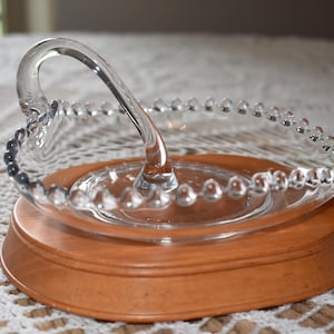 Vintage heart shaped candy dish, Imperial glass Candlewick, glassware, dishes