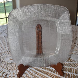Vintage Italy art glass linen woven plate platter, IVV Industria Vetraria Valdarsense