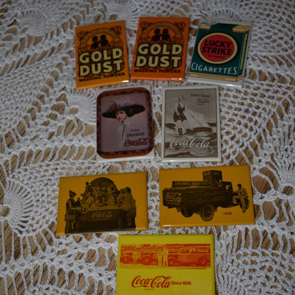 Vintage Advertising rectangle Pocket mirrors, lucky stripe, coca cola, gold dust washing powder