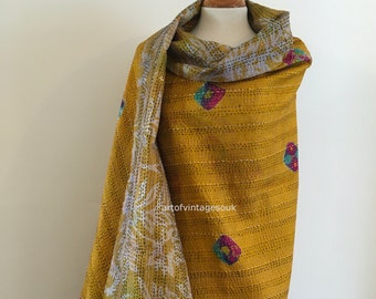 Unique Recycled Vintage Indian Silk Handmade Kantha Scarf/Shawl/Wrap