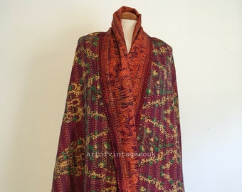 Unique Recycled Vintage Indian Silk Handmade Kantha Scarf/Shawl/Wrap