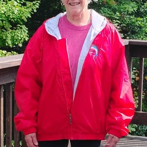 Red Fleece-Lined Nylon Zip-Up Jacket with Marlin Spike Hood