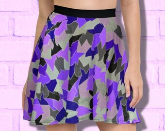 High Waisted Purple, Silver Skater Skirt, Flowy Skirt