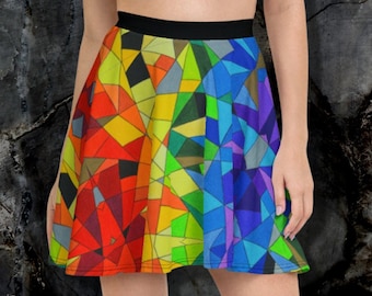 Rainbow Skirt, Modern Stained Glass, Flowy Skirt, Skater Skirt