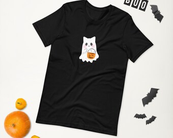 Trick or Treat Kitty Ghost T-shirt, Kawaii Trick or Treat Shirt, All Hallows' Eve Cat, Anime Ghost Cat Tee