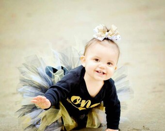 Baby White, Gold, Black Tutu Skirt