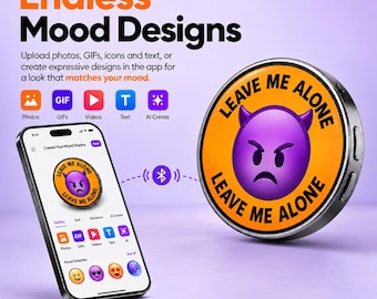 Customizable Digital Display Pin, Bluetooth Mood Badge, Photo GIF Video E Badge, Wearable Screen, Cosplay and Introvert Gift