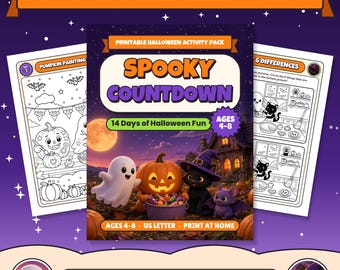 Pacchetto di attività spettrali per il conto alla rovescia di Halloween per bambini, 14 giorni di divertimento (download digitale)