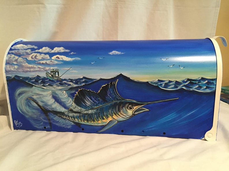 Hand Painted Mailbox Deep Sea Fishing Marlin Sport Fishing Etsy
