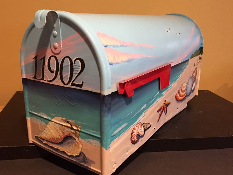 Coastal Seascape Beach mailbox Hand Painted Mailbox Etsy