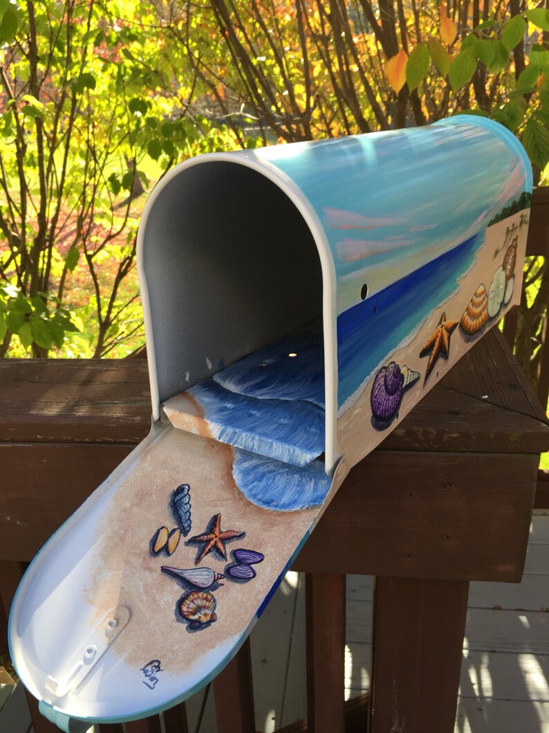 Coastal Seascape Beach mailbox Hand Painted Mailbox Etsy
