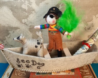 Sea Dog- set of tiny Pirate, dog,treasure map & boat