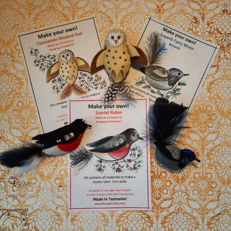 Crafternoon set of 3 felt Tasmanian bird craft kits. Wren, Robin and Owl. image 2