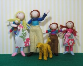 Casa de muñecas Familia de muñecas: mamá, papá, 3 niños más un perro, personalizable