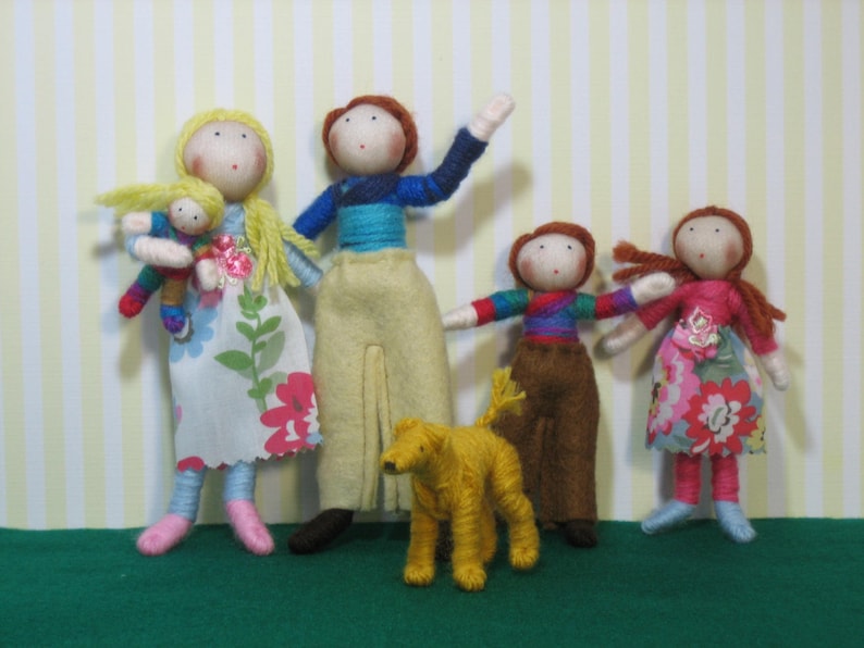 Dolls House Doll Family Mum, Dad, 3 children plus dog customisable image 1