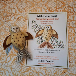 Craft kit for Tasmanian Masked Owl Brooch or hanging ornament image 1