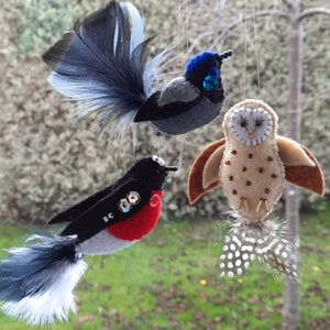 Crafternoon set of 3 felt Tasmanian bird craft kits. Wren, Robin and Owl. image 1