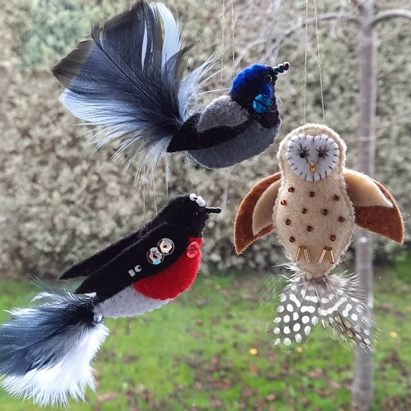 Crafternoon set of 3 felt Tasmanian bird craft kits. -Wren, Robin and Owl.