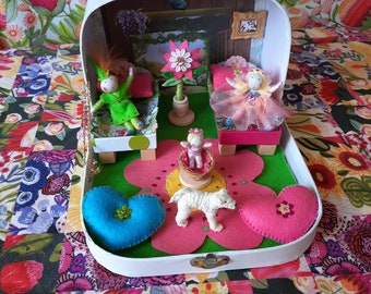 Fairy doll House in a suitcase with dolls and furniture