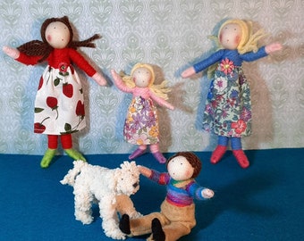 Dolls house doll family of 4 plus pet- customisable