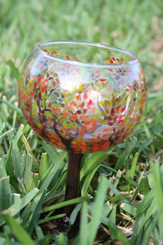 Items similar to Hand Painted Wine Glass. Fall Tree on Etsy