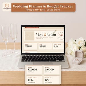 Wedding Budget Planner, Interactive App with Fillable PDF and Excel Workbook