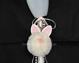 Bunny Rabbit Pom Keychain Colored Greek Orthodox Easter Pasxa Candle Lambada