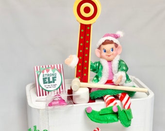 Elf Activity - Strong Man Elf Scene - Carnival Scene - Unique Elf Activity - Christmas Mochi