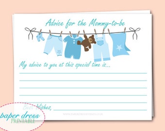 INSTANT Download - Baby Shower Clothesline Advice Cards - Blue - Printable PDF