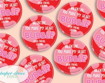 Set of 12 - Valentine You Make My Heart Bubble Thank You Tags Labels Valentine's Day