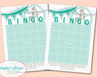 INSTANT Download Baby Giraffe Chevron Shower Bingo Game Card | Etsy