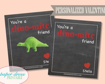 Dino-mite Friend Personalized Valentine - Dinosaur Valentine - Printable PDF