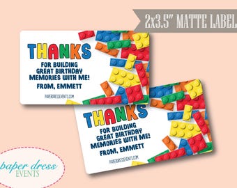 Set of 8 - Thanks for Building Birthday Memories - Building Block Birthday Favor Labels Stickers - Personalized Classroom Kids