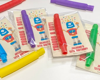 Set of 12 - Thanks a Bot Birthday Party Favor - Pop Tube Favor - Toddler Kids