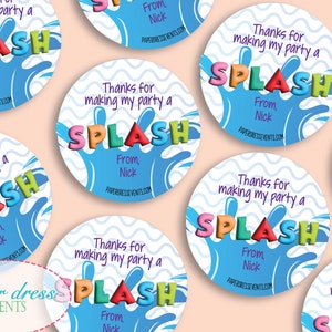 Set of 12 - Summer Splash Birthday Pool Party Thank You Tags Labels Birthday Party