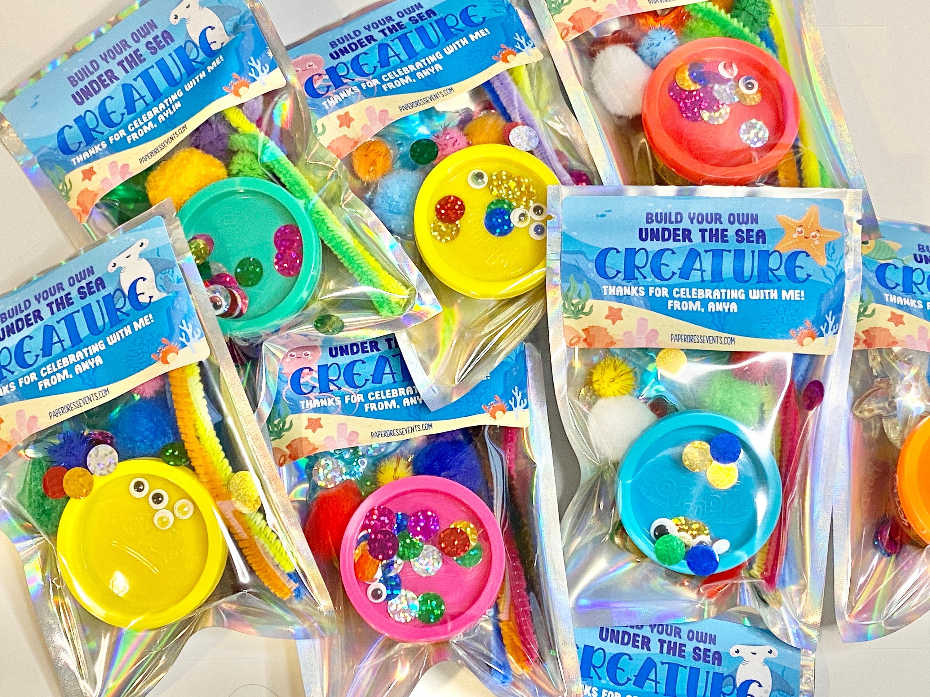 Set of 16 - Build Your Own Under the Sea Creature - Birthday Classroom Treat Favor Modeling Clay - Mermaid