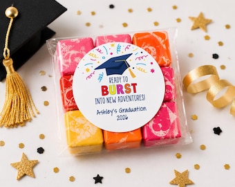 Graduation Starburst Favors – Ready to BURST Into New Adventures - Personalized Favors - Set of 24