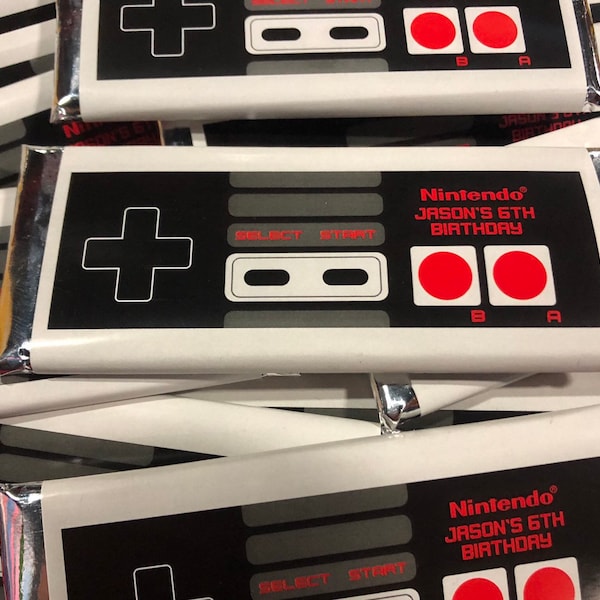 NES Nintendo Wrapped Chocolate Bars - Personalized Birthday Favors - Set of 36