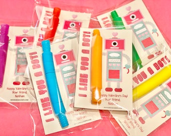 Set of 12 - I Like You a Bot Valentine - Pop Tube Valentine - Toddler Kids