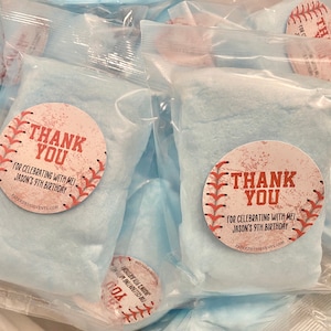 24 Baseball Cotton Candy Favors - Set of 24 - Allergy Friendly - Sports Party Favor