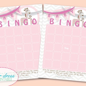 INSTANT Download - Baby Giraffe Chevron Shower Bingo Game Card Pink - Printable PDF