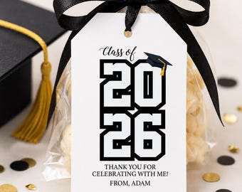 Class of 2026 Favor Tags – Graduation Party Thank You Tags – Custom Gift Tags with Ribbon Hole – Set of 24