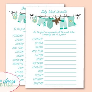 INSTANT Download - Baby Shower Clothesline Word Scramble Game - Pink - Printable PDF
