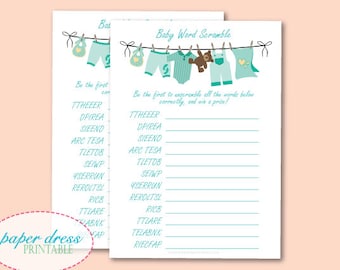 INSTANT Download - Baby Shower Clothesline Word Scramble Game - Pink - Printable PDF