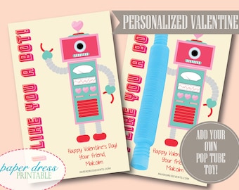 I Like You a Bot Valentine - Pop Tube Valentine - Toddler Kids - Printable PDF