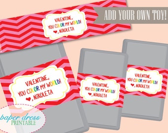 Color My World Valentine Wrappers - Personalized - Watercolor Paint Crayon Wrapper - Printable PDF file