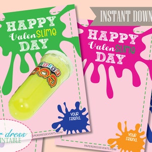 INSTANT Download - Slime Color Goo Kids Valentine - Happy ValenSLIME day Valentine - Printable PDF