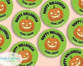 Set of 12 - Pumpkin Halloween Trick or Treat Favor Tags Stickers Labels