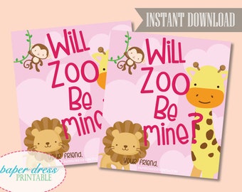 INSTANT Download - Will Zoo Be Mine Personalized Valentine - Toddler Valentine - Printable PDF